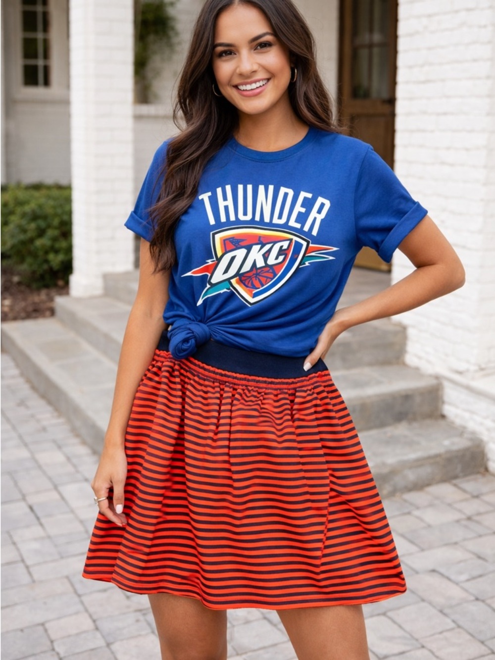 J. Crew Red and Navy Striped A-Line Skirt